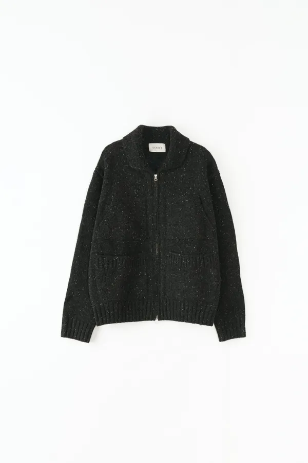 4pockets zip-up knit cardigan (Charcoal)