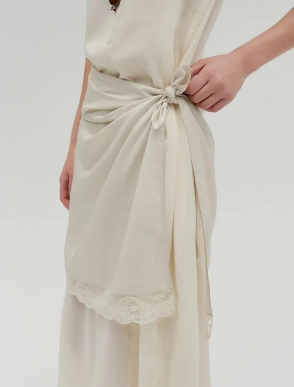 GLOSSY LACE SCARF [BEIGE]