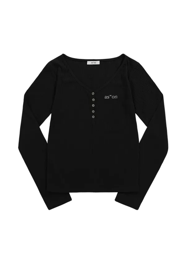 WISH RIBBED BUTTON TEE / BLACK