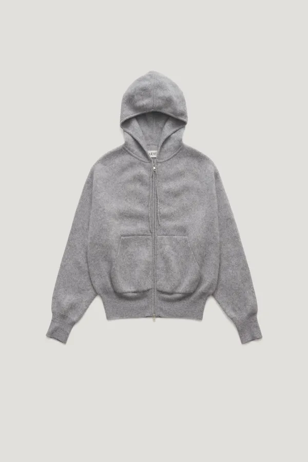 BLUSH HAIRY WOOL KNIT HOODIE ZIP UP_MELANGE GREY / ₩239,000