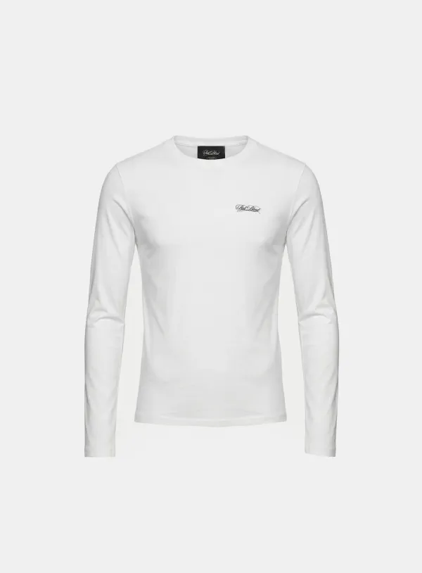 [w-tee26-025] Dark Classic Logo Fitted Long Sleeve T-Shirt - White