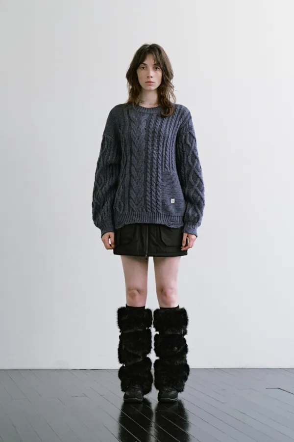 Multi-Texture Knit Pullover [ Blue ]