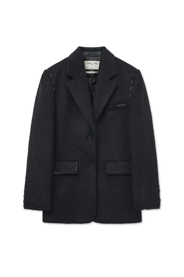 HAIRY OVERFIT STITCH SINGLE JACKET IN BLACK
