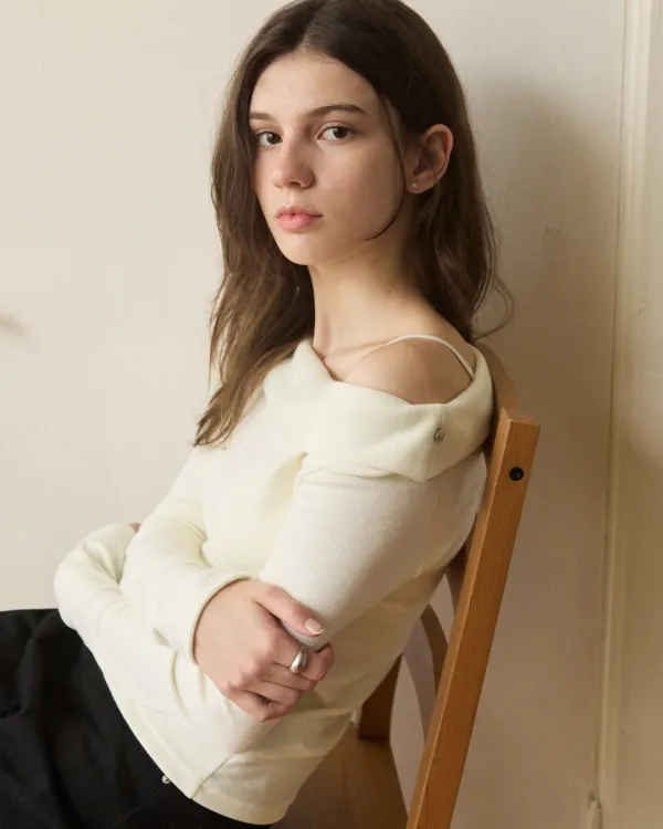 Softy silver button off shoulder t shirt - lemon cream