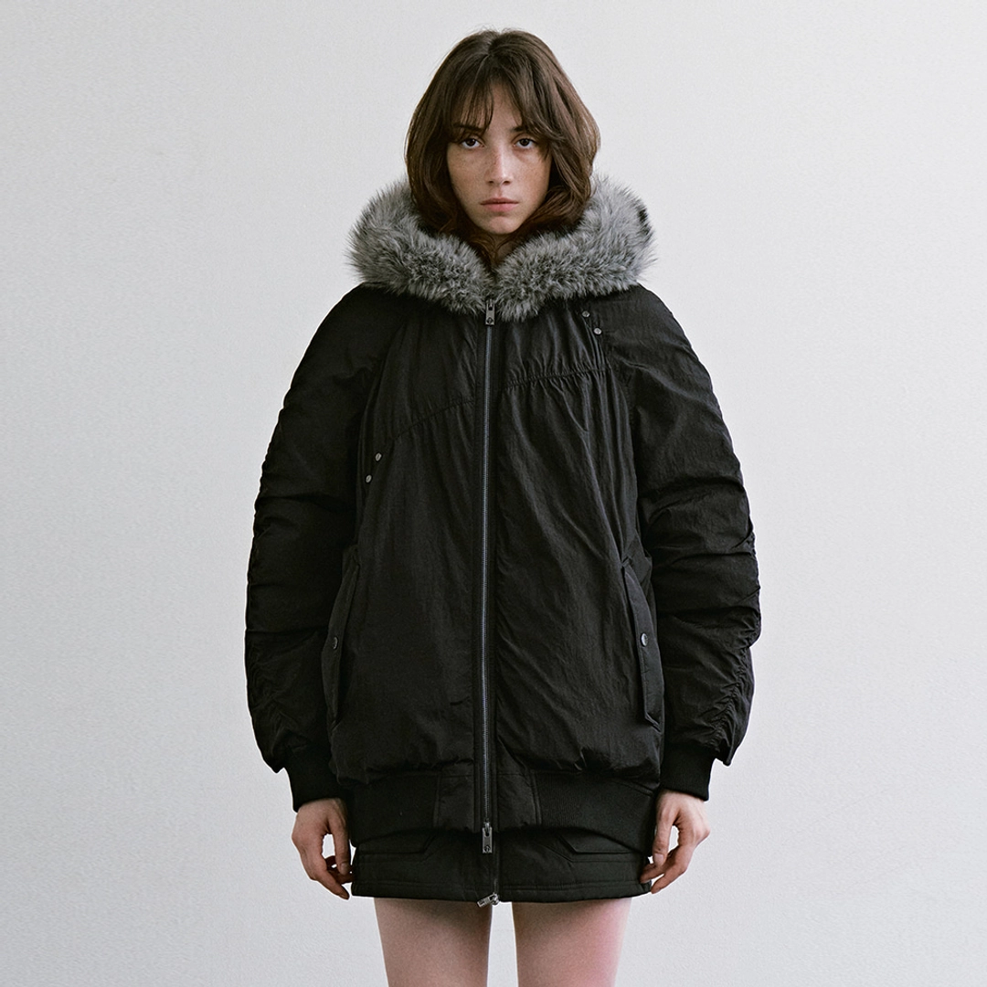 트리밍버드 Fur Trimmed Mid Down Jacket [ Black ] 상품 이미지 2