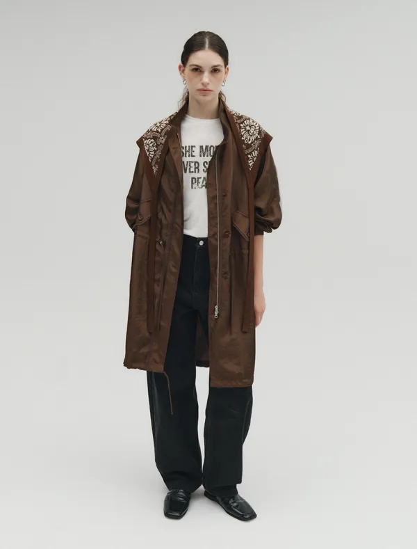 GLOSSY LOW-EDGE FIELD JACKET [BROWN]
