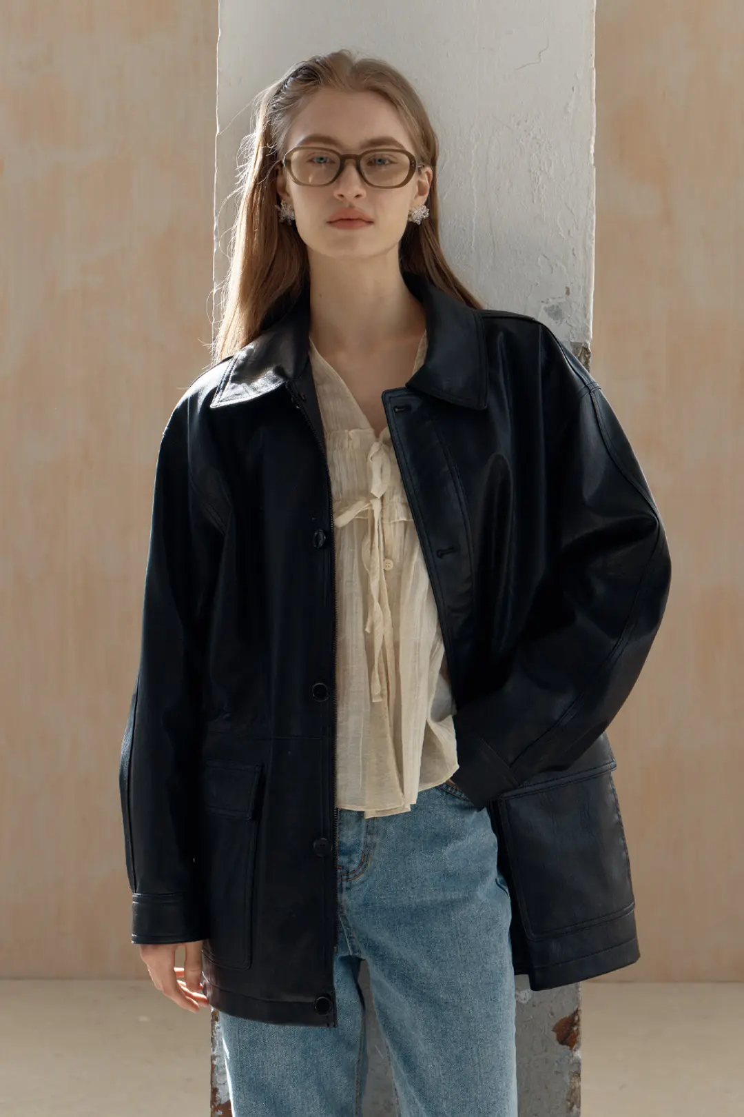 오브오브 [9차] String Eco Leather Jacket_Black 상품 이미지 2