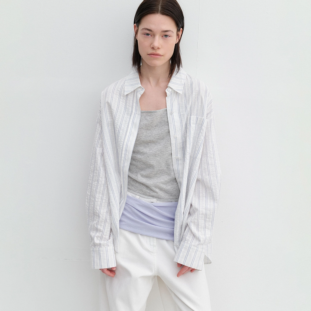 아뜰리에 나인 (BL-4406)AN MULTI STRIPE COTTON OVERSIZE SHIRT S 상품 이미지 1
