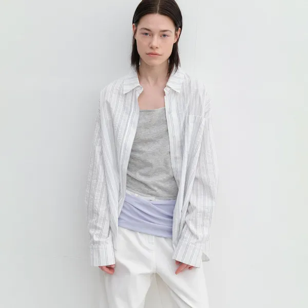 (BL-4406)AN MULTI STRIPE COTTON OVERSIZE SHIRT S