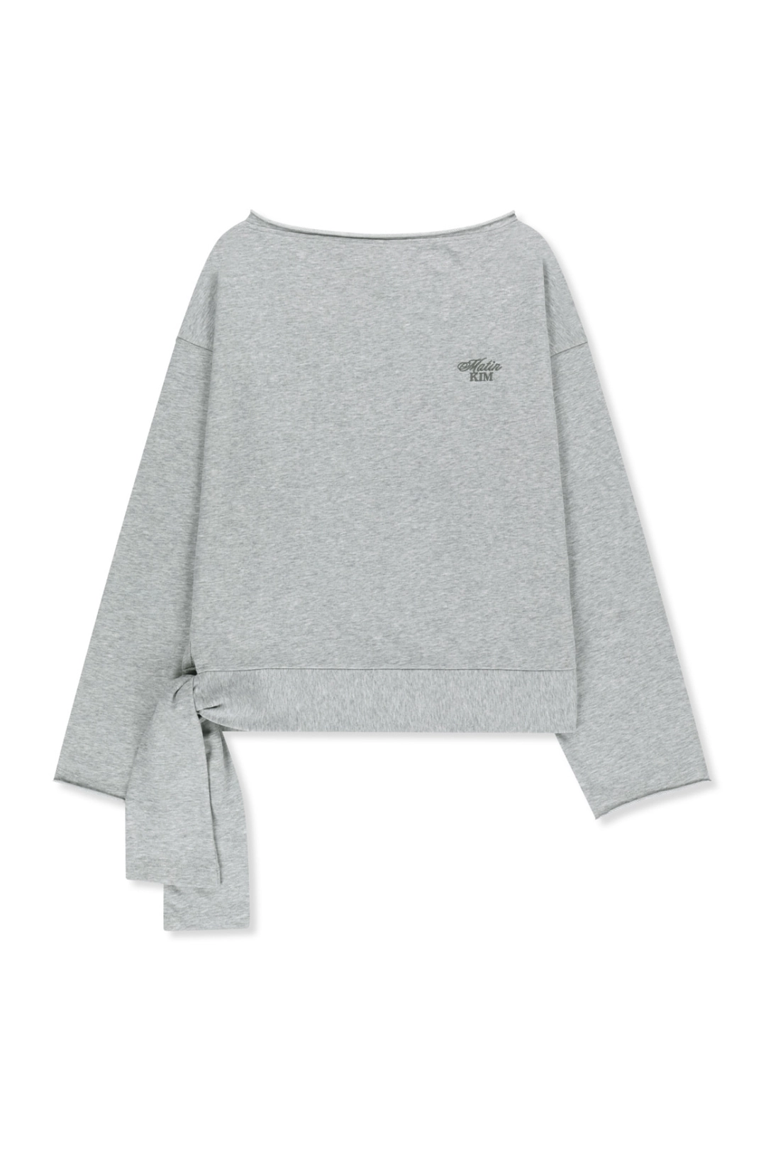 마뗑킴 BACK LOGO RAW CUT BOAT NECK TOP IN GREY 상품 이미지 1