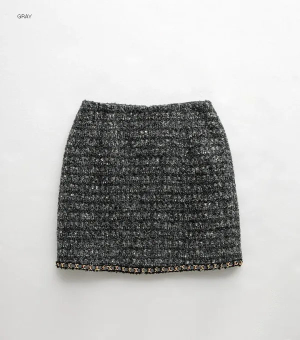 (SK-4977)CHAIN SET-UP TWEED SKIRT