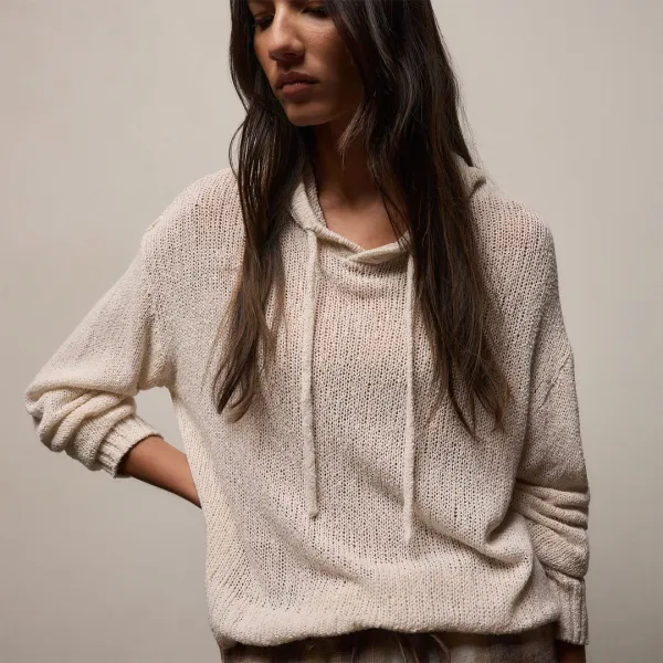 East Cape Silk Linen Hooded Sweater - Ivory
