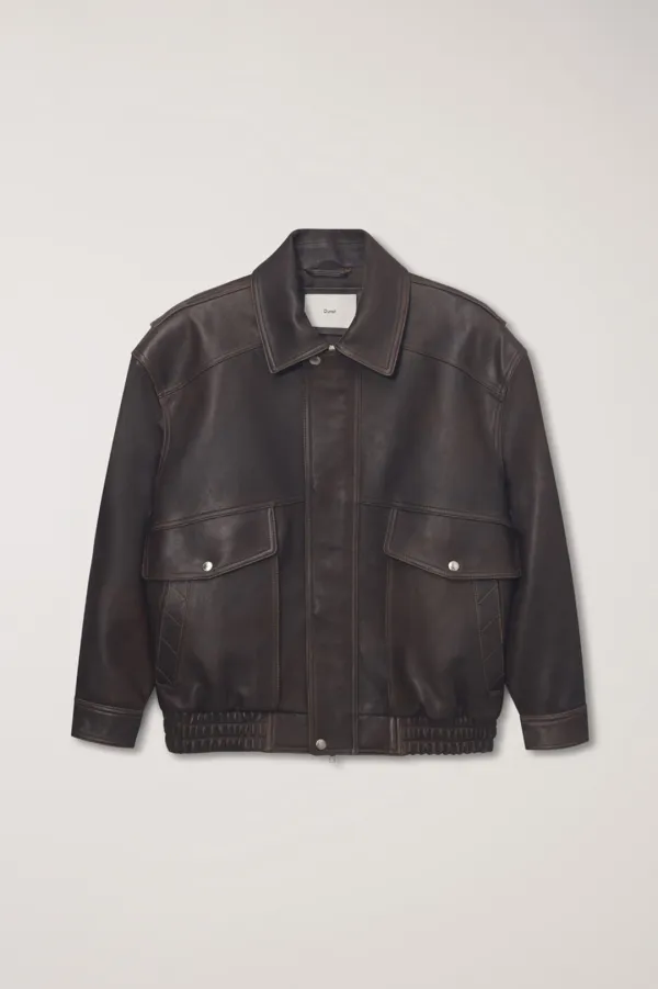 UNISEX OVERSIZED VINTAGE LEATHER BLOUSON BRUSHED BROWN_UDJU6A103W2