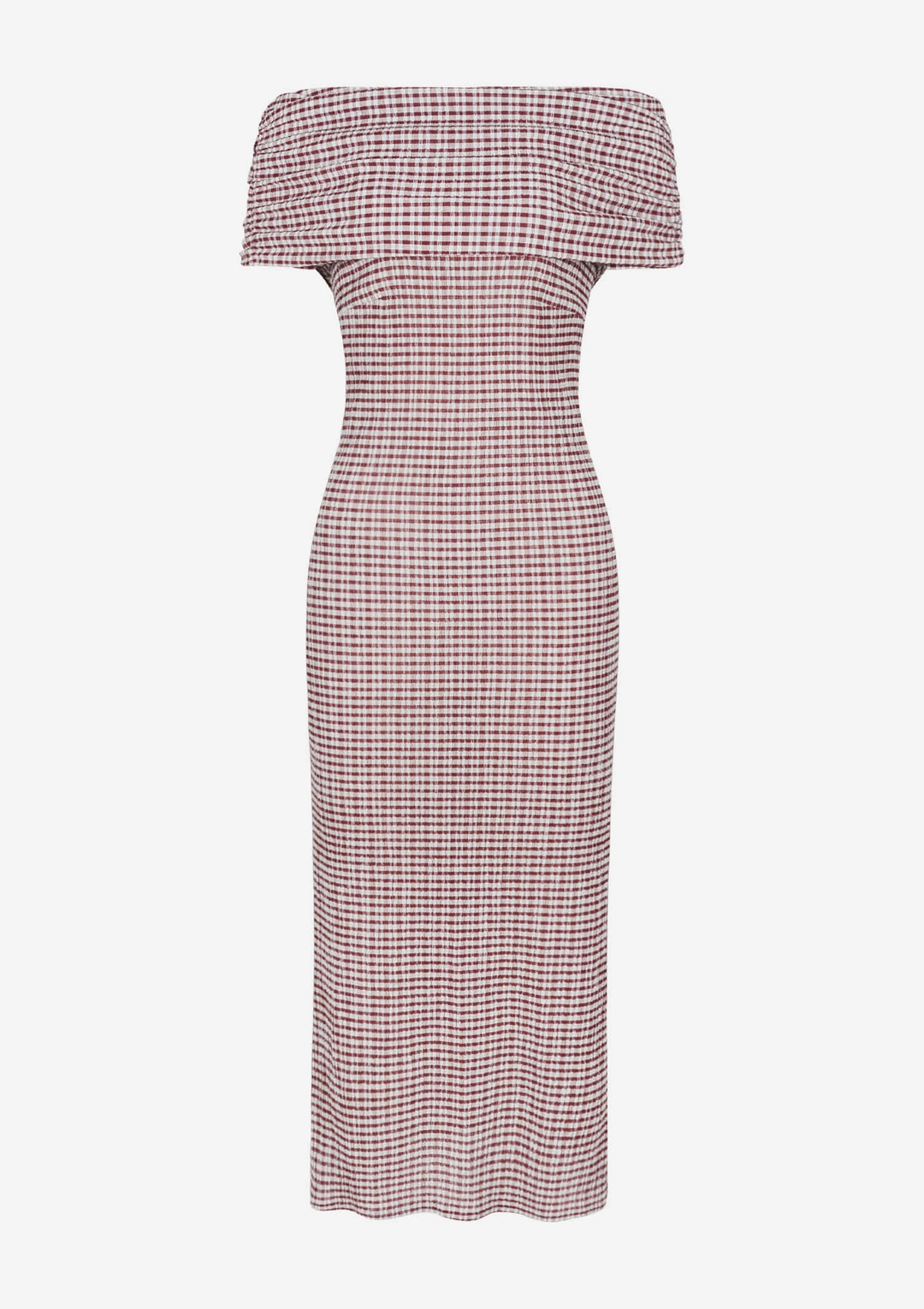 더로랑 [EXCLUSIVE] Seersucker Off Shoulder Dress - 와인 상품 이미지 1
