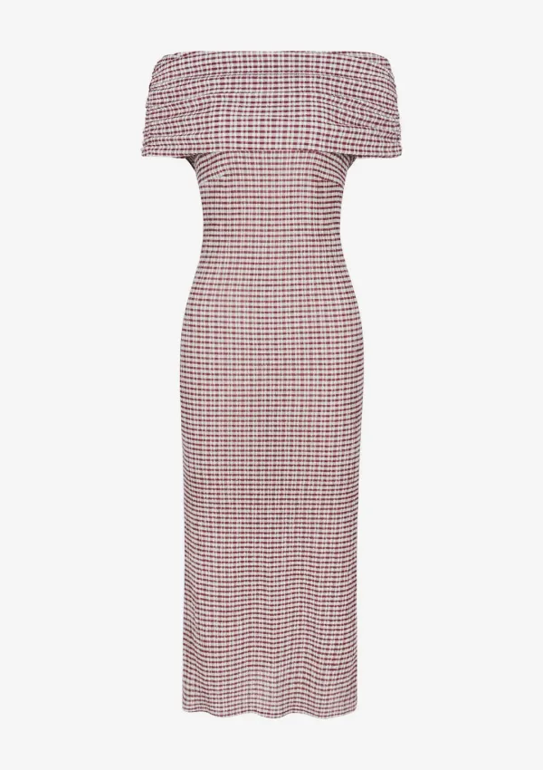 [EXCLUSIVE] Seersucker Off Shoulder Dress - 와인