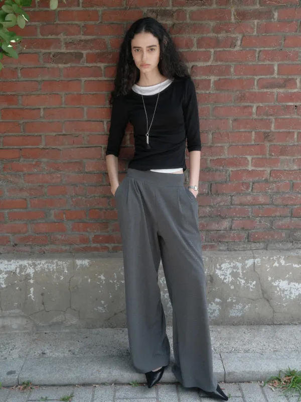 SANDRA HIGH STRETCH WIDE PANTS_CHARCOAL