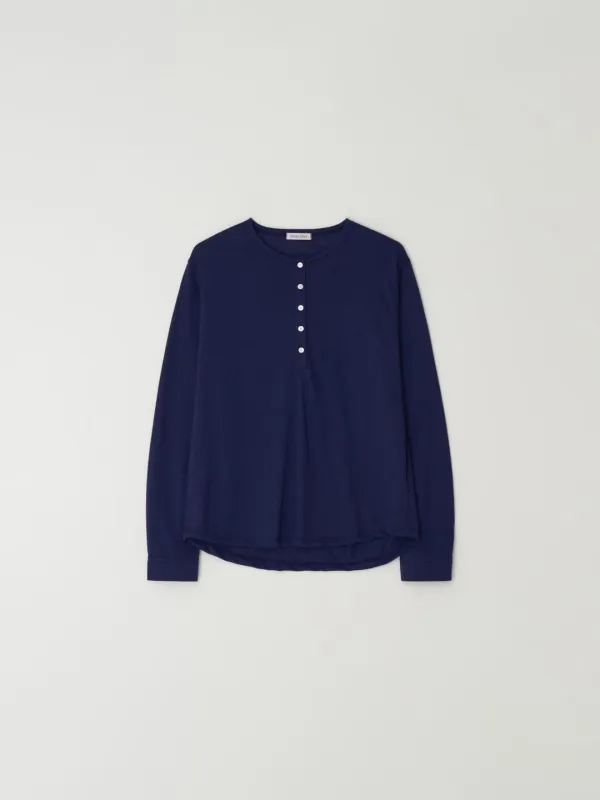Henley Neck Slub Top(Navy Blue)