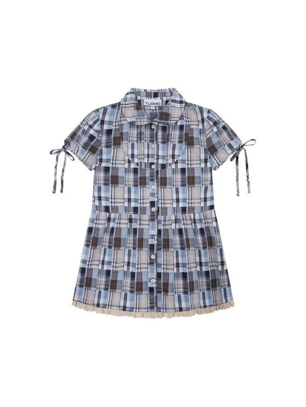 PUFF SLEEVES RIBBON BLOUSE [BABY BLUE]