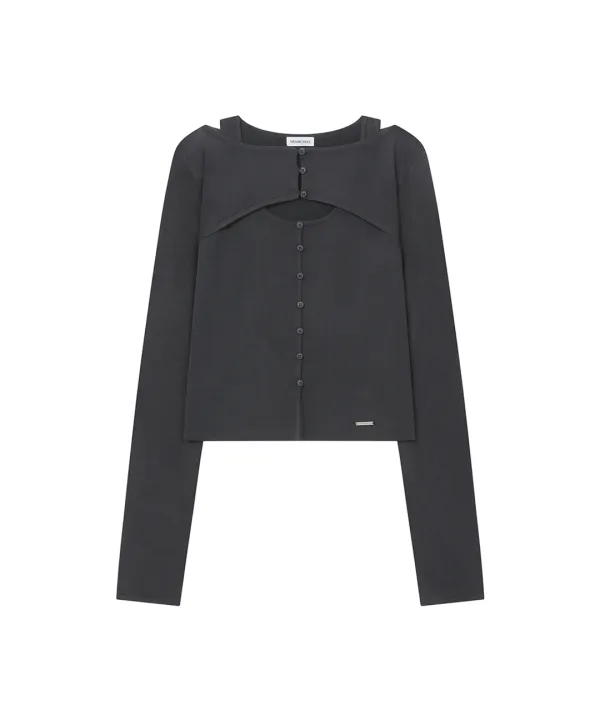 Layered bolero knit top CHARCOAL