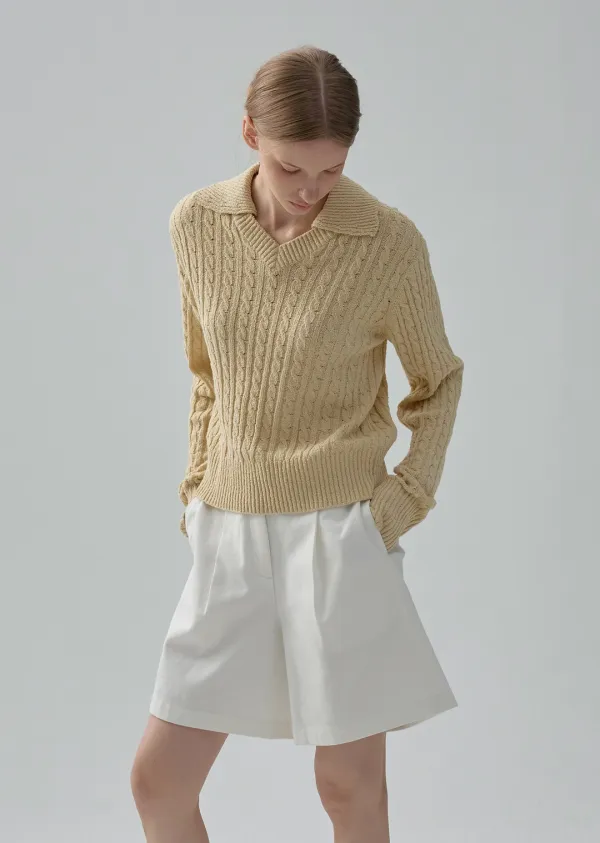 COLLAR CABLE BOUCLE KNIT(butter yellow) [남상지 착용]