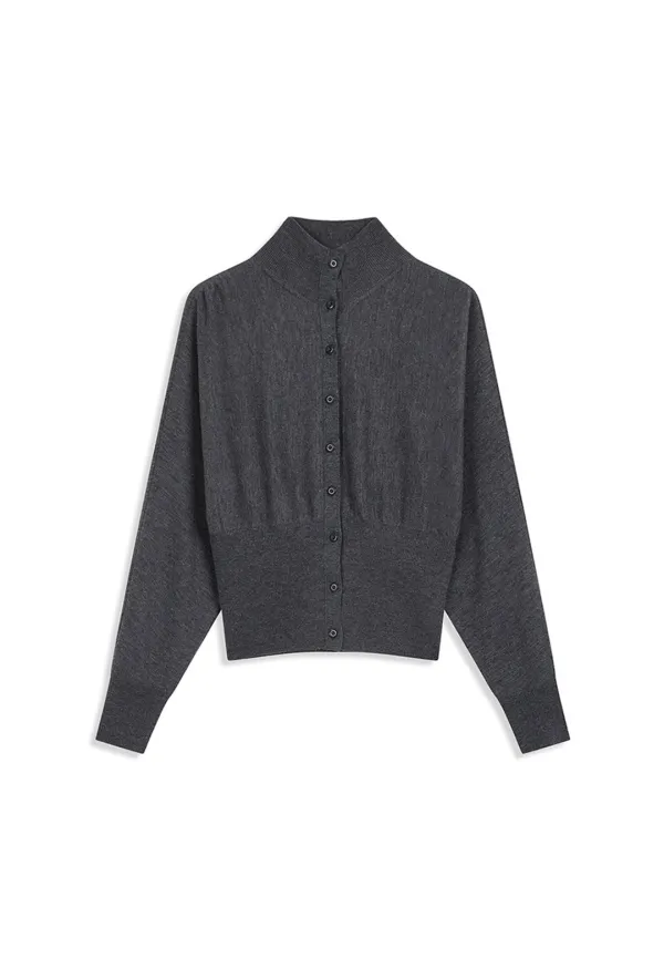 BUTTON UP BLOUSON CARDIGAN, CHARCOAL