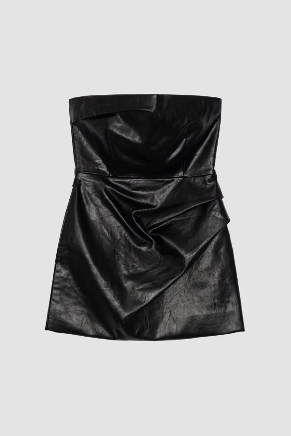 LEATHER TUBE TOP MINI DRESS_BLACK