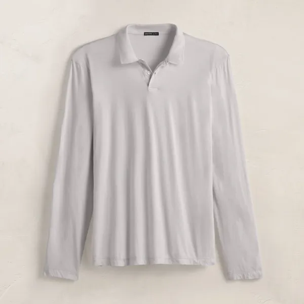 Luxe Lotus Jersey Long Sleeve Polo - Light Mist