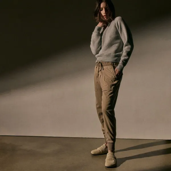 Herringbone Twill Mixed Media Pant - Soft Beige Pigment