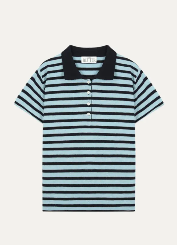 Mini-stripe cap sleeve knit_Sky Blue