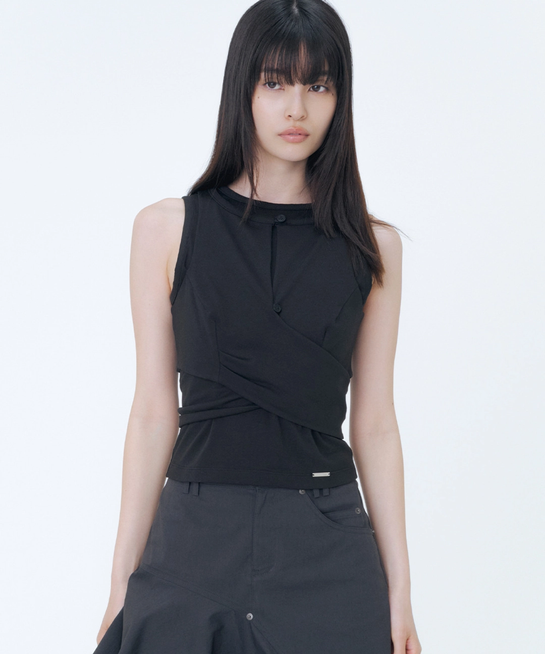 미세키서울 Tie-up layered sleeveless BLACK 상품 이미지 2