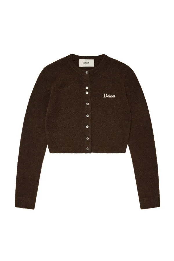 ALPACA ROUND KNIT CARDIGAN IN BROWN
