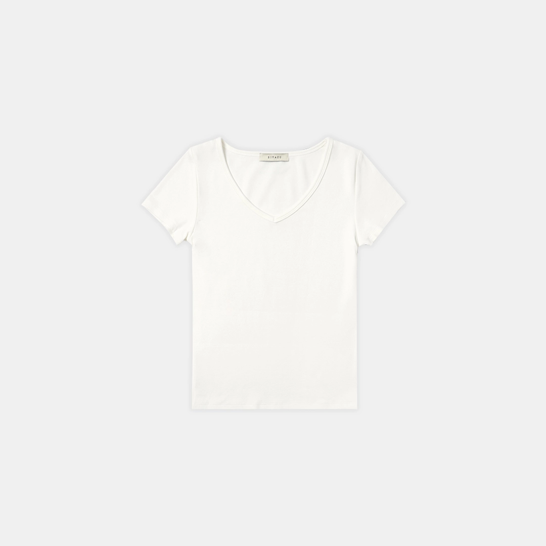 시야쥬 SITP5202 레트로 브이넥 슬림 반팔티_Ivory 상품 이미지 3