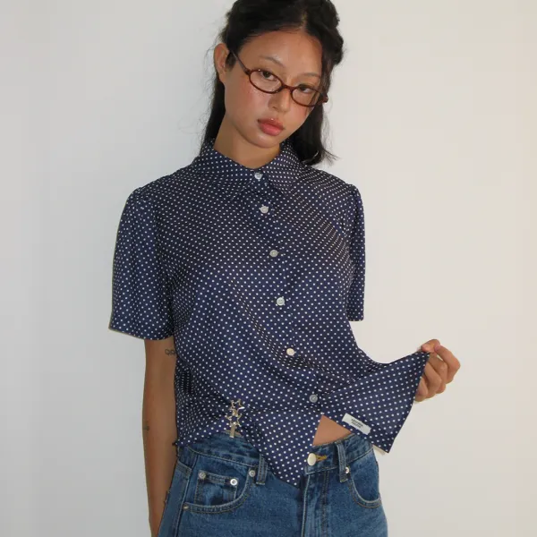 POLKA DOT SHORT SLEEVE SHIRT NAVY