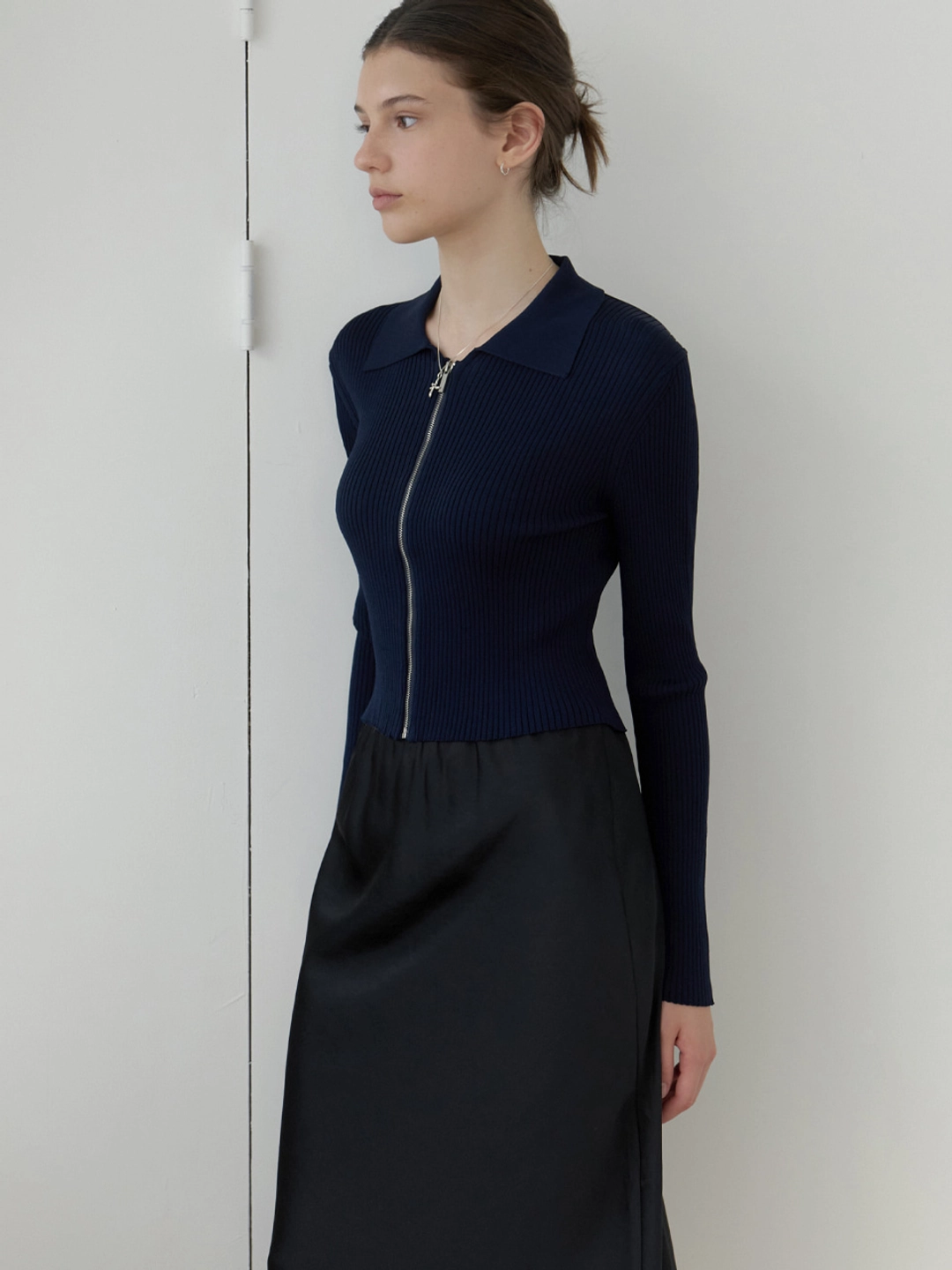 리엘 Lene knit zip-up cardigan (navy) 상품 이미지 3