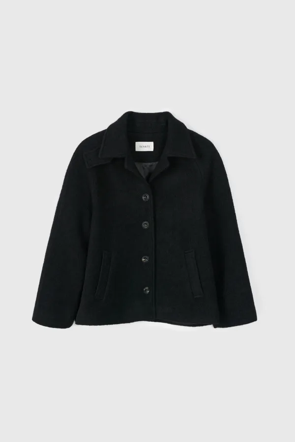 Wool High-Neck Short Coat (Black)