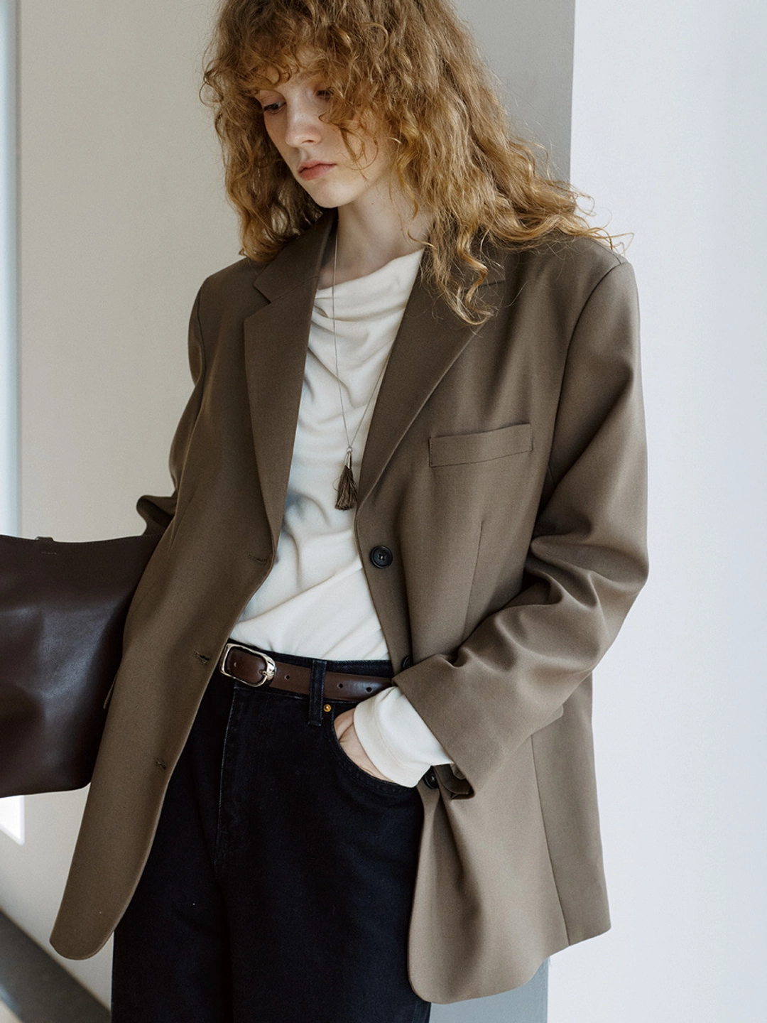 노운베러 Loose fit three button jacket [KNFW07JK03]_Brown 상품 이미지 1