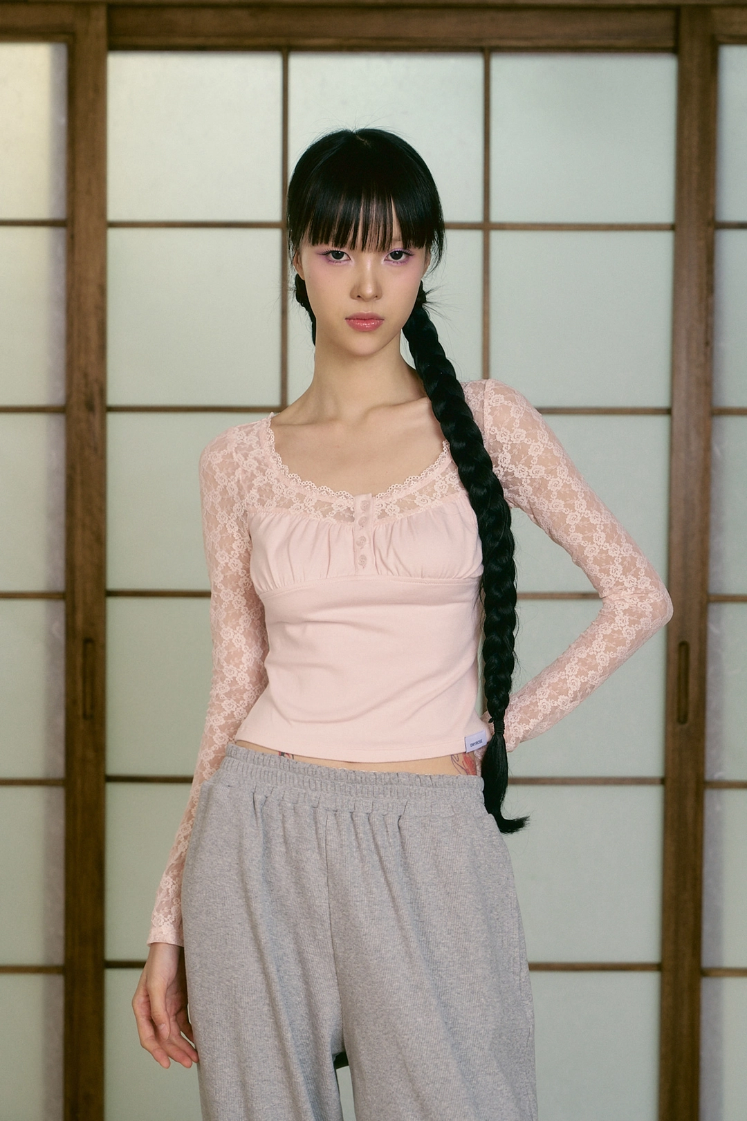 드라이로즈 SHELL LACE BUTTON TOP (PINK) 상품 이미지 1