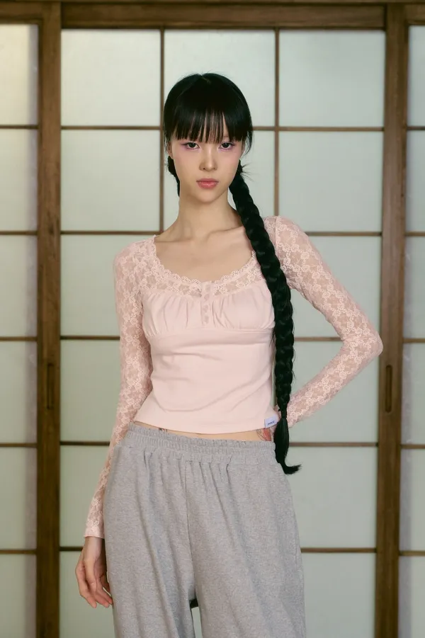 SHELL LACE BUTTON TOP (PINK)