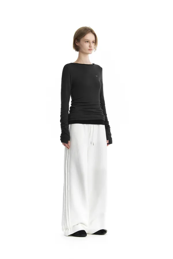 TMB Ribbed Boat Neck Long Sleeve Tee [ Charcoal ]