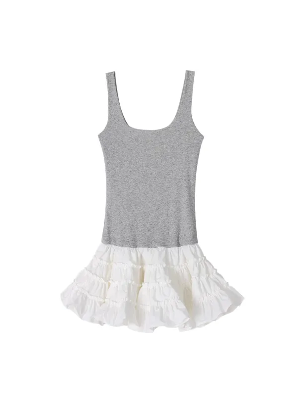 FRILL TIERED DRESS_MELANGE GREY