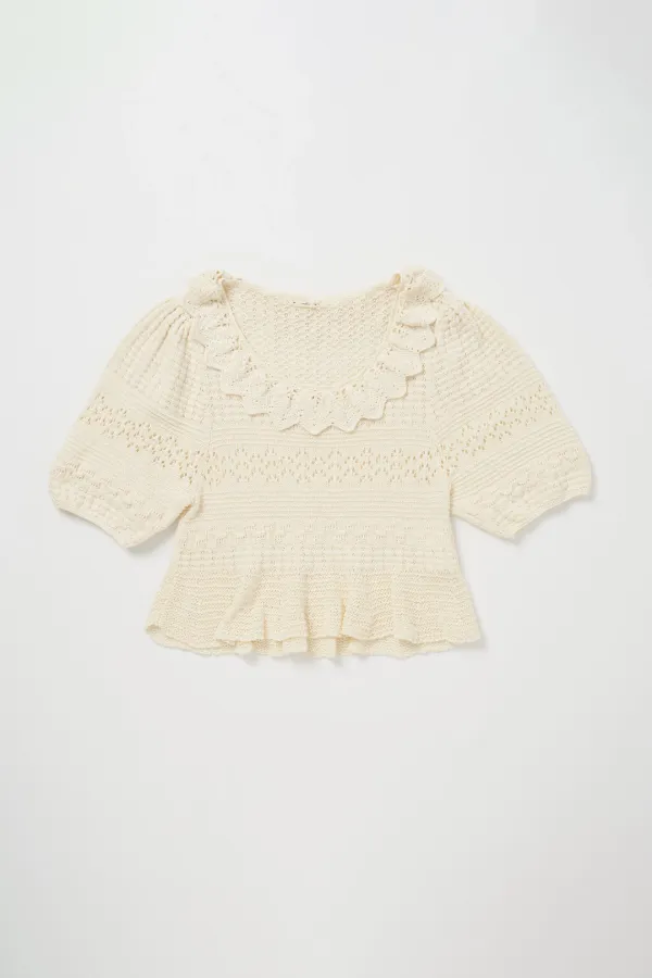 Via Helena frill knit top (Ivory)