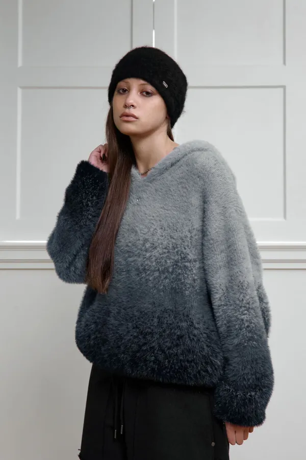 Gradient Hoodie Knit Pullover [ Smoke Blue ]