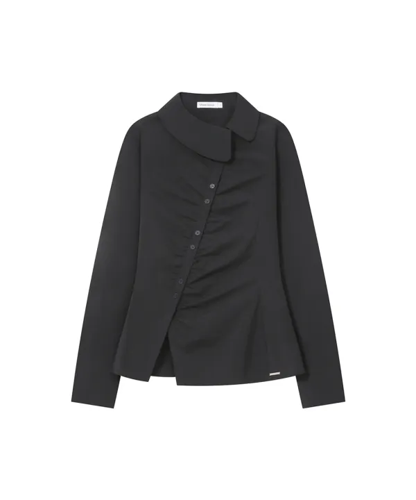 [레이 PICK] Asymmetric shirring button shirt BLACK