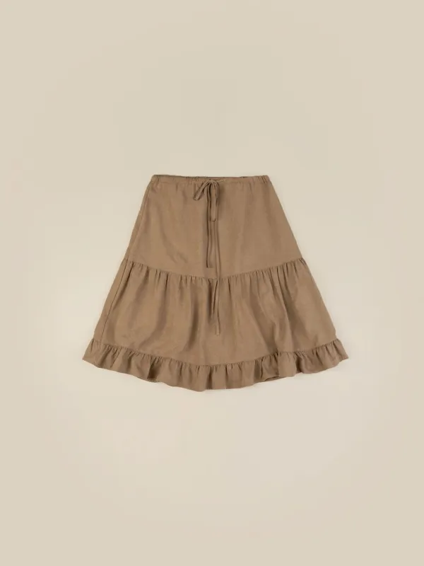 SUEDE SHIRRING SKIRT [ BEIGE ]
