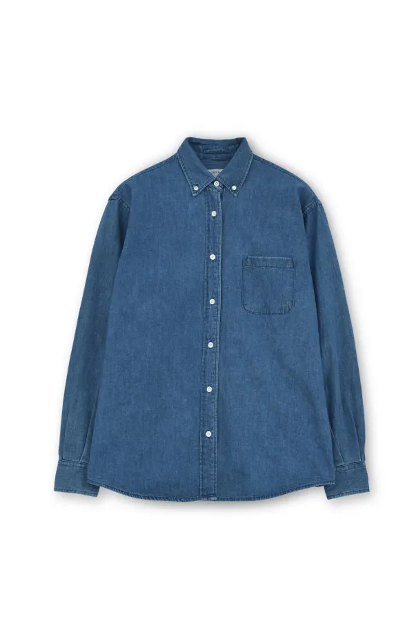 W Button Down Denim Shirt, Blue