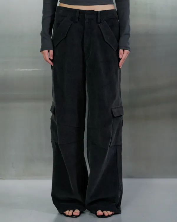 [9/4 예약 출고] CORDUROY SEMI WIDE CARGO PANTS - CHARCOAL