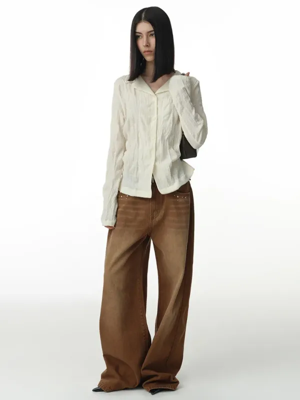 Stud Wide Jeans [Brown]