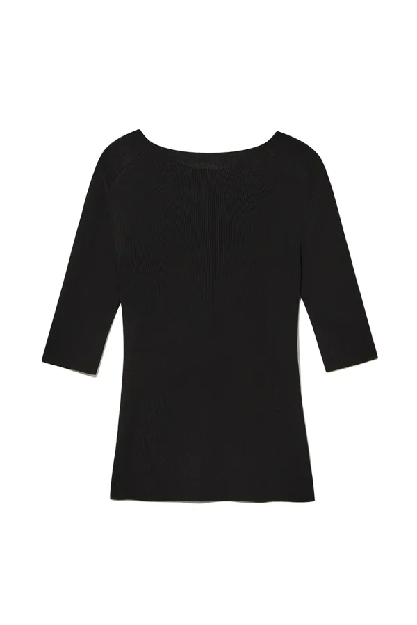 MOCKNECK SLEEVE KNIT TOP [BLACK]