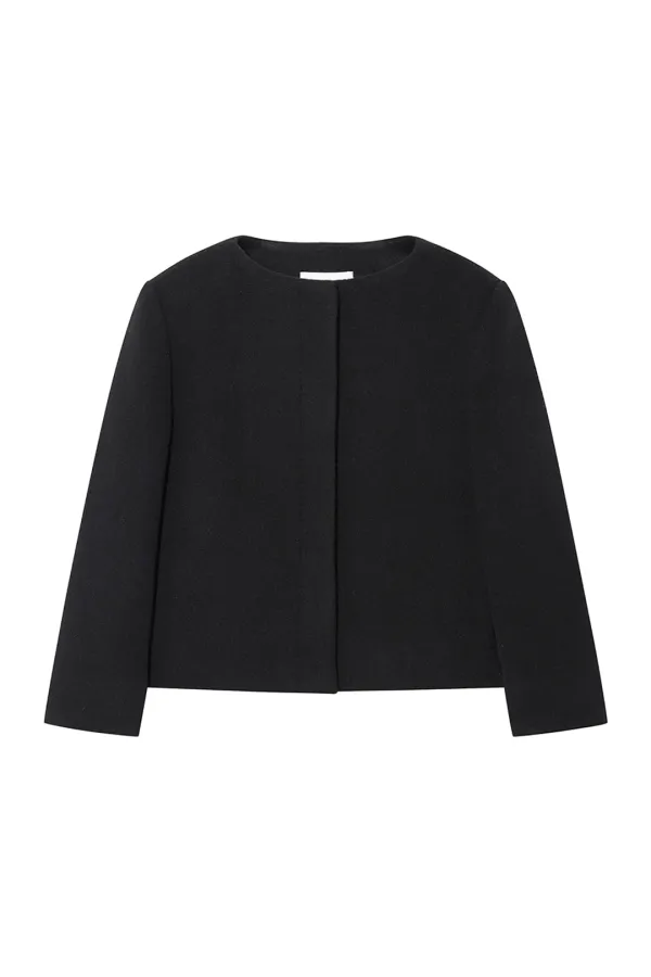 CASHMERE COLLARLESS JACKET [BLACK][예약배송 10/21]