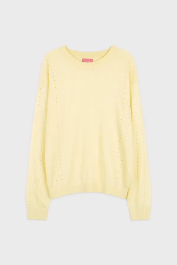 Sheer Logo Long Sleeve Knit Pullover (Lemon Yellow)